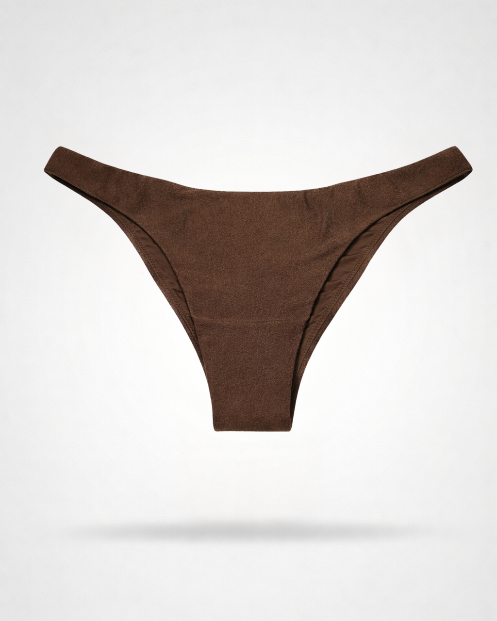 Brown bikini bottoms with Brazilian coverage on a white background