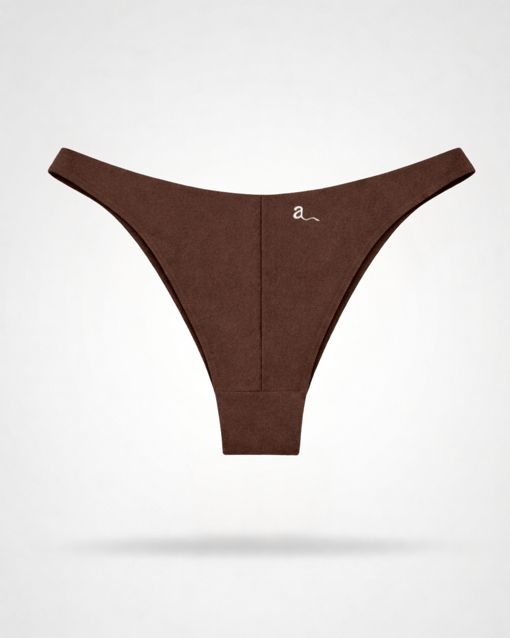 Blue bikini bottoms with Brazilian coverage on a white background