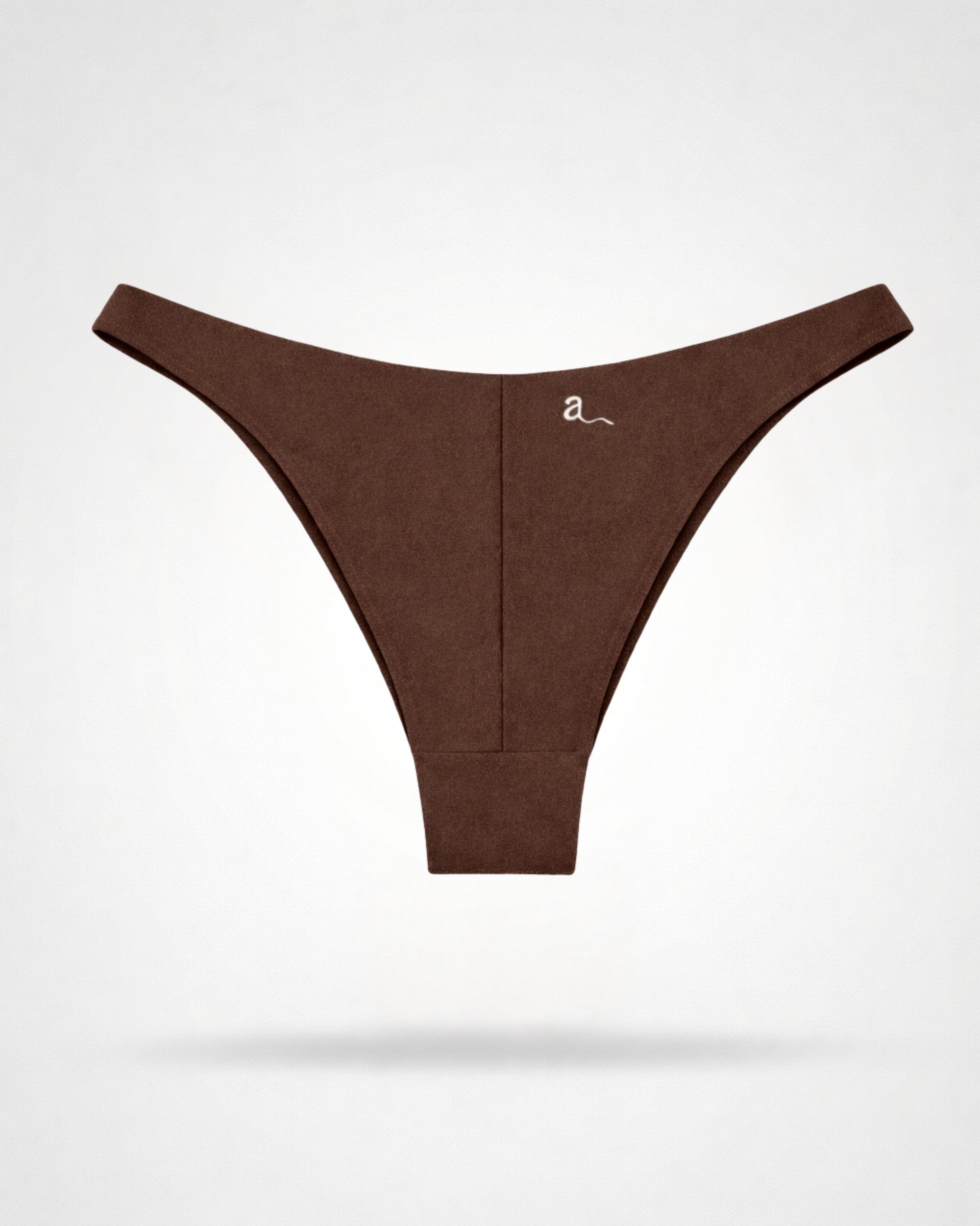 Blue bikini bottoms with Brazilian coverage on a white background
